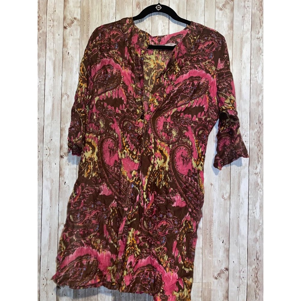 Athleta Brown Pink Paisley Silk Blend Swim Beach Cover Tear Away Size Medium